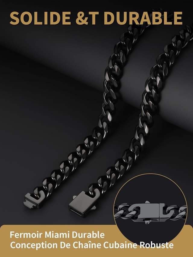 Detalle de Collier chaîne homme FindChic en acier inoxydable 316L maille gourmette cubaine (largeur 6/9 mm, longueur 46 à 76 cm)
