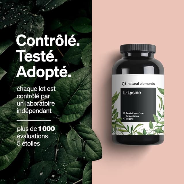 Detalle 2 de L-Lysine – 365 gélules (1 000 mg par dose journalière) – végane, sans additifs, fermentation végétale