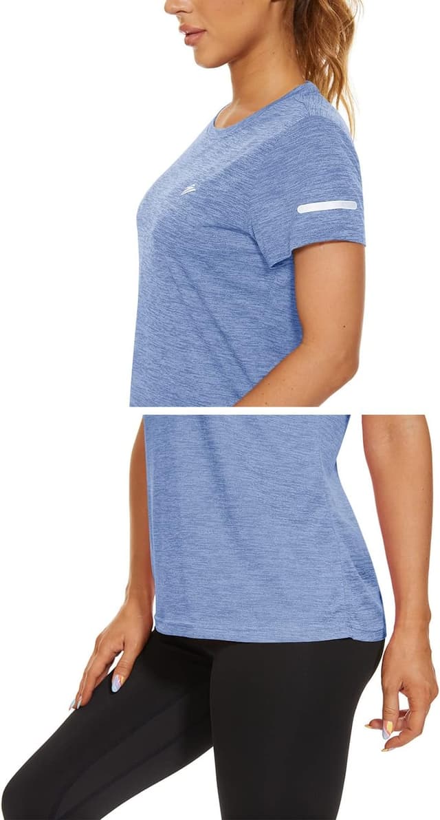 Detalle de KEFITEVD Ladies Short Sleeve Sport Top – Quick-Dry Running T-Shirt with Reflective Details
