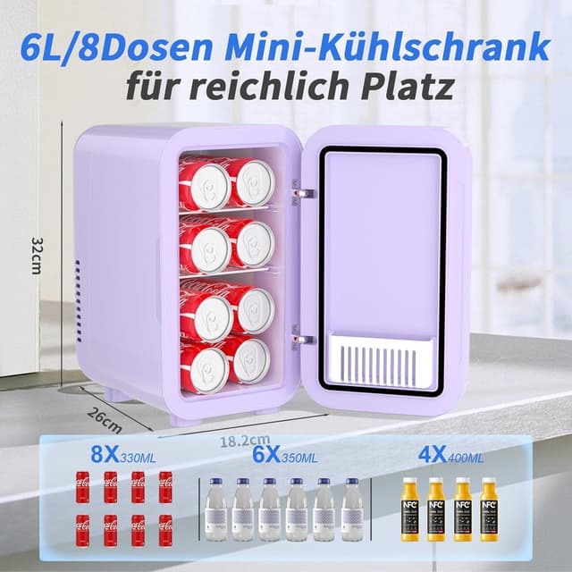 Detalle 2 de YASHE Mini-Kühlschrank (6 Liter, 8 Dosen) – tragbarer Thermoelektrik-Kühler für Schlafzimmer, Büro, Auto und Pflege