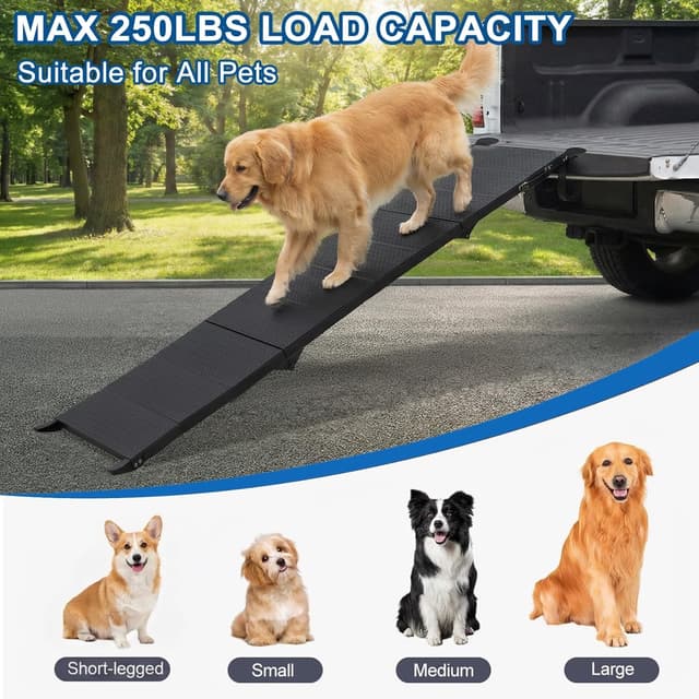 Detalle de Niubya Foldable Dog Steps & Pet Stairs Ramp (180cm, aluminium frame) – supports up to 113kg