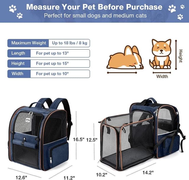 Detalle 2 de Lekesky Large Cat Carrier Backpack (Expandable) – Blue, XL for pets up to 25 lbs