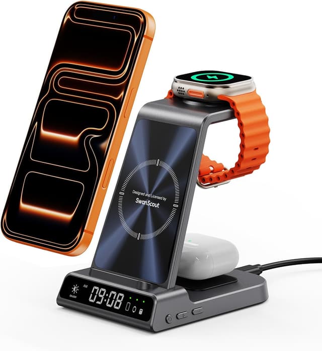 Detalle de SwanScout C02A Caricatore Wireless 3-in-1 🔌