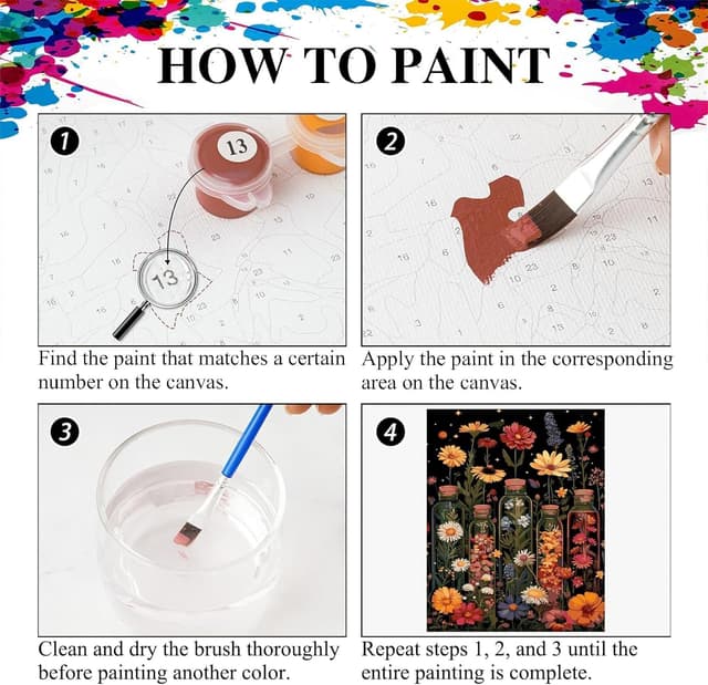 Thumbnail 6 de Lonmo Art Flowers Paint by Numbers Kit (16x20inch) for Adults