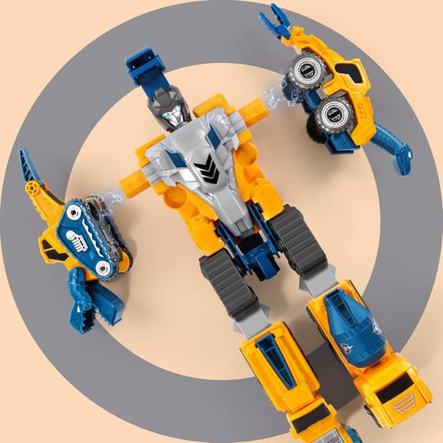 Detalle de MIEBELY Toddler Robot Construction Vehicles Set (5-Piece) – Transforming Magnetic Robot Trucks for Kids