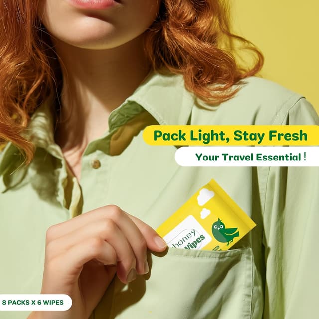 Detalle de Dorahoney Mini Reise-Feuchttücher für Babys & empfindliche Haut – unparfümiert, hypoallergen, Reisegröße (8er Pack mit 48 Tüchern)