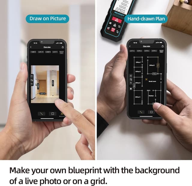 Detalle de MiLESEEY 70M Laser-Entfernungsmesser mit Neigungssensor & Smartphone-App (SMART LIFE), ±2 mm