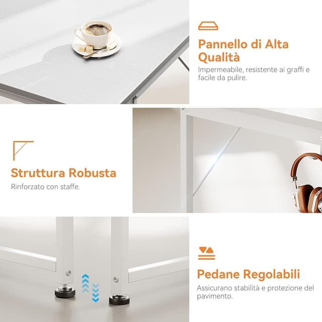 Detalle de Coleshome Schreibtisch mit 3 Stoffschubladen, reversibel (100 × 48 cm) – weißer PC-/Home-Office-Tisch