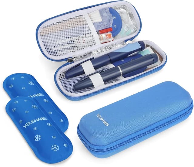 Detalle de YOUSHARES Insulin-Kühltasche mit 2 Kühlakkus (TSA) für Insulin Pen, EpiPen & Zubehör – blau