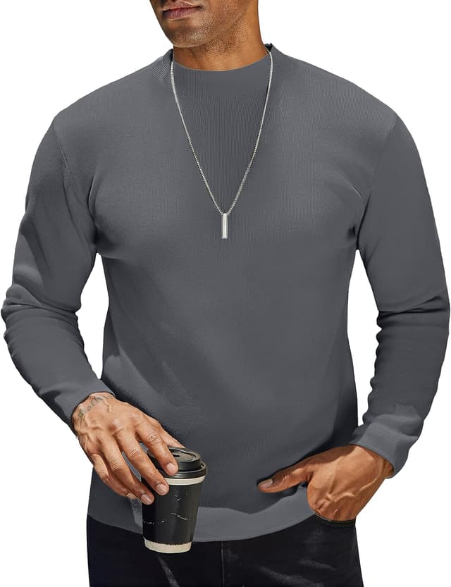 Detalle de COOFANDY T-shirt homme col montant manches longues à effet thermique, couleur unie