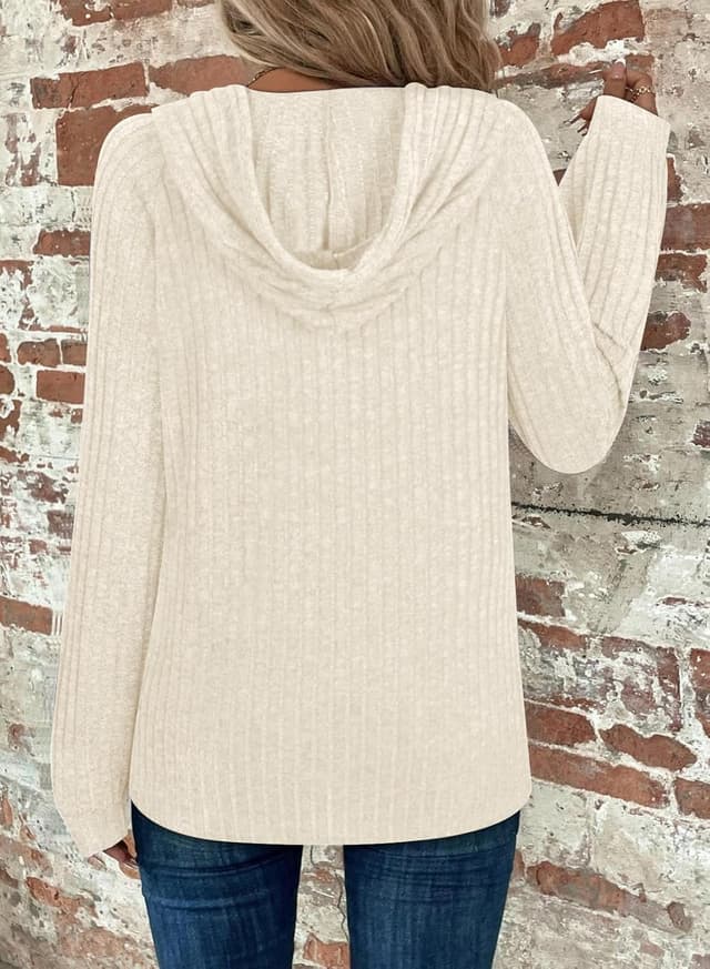 Detalle 2 de Syphiby women’s long sleeve hoodie tunic jumper with drawstring, V-neck and button front