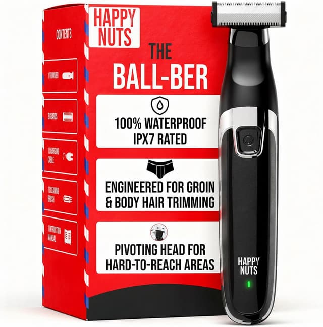 Detalle de HAPPY NUTS The Ballber™ Electric Body Hair Trimmer for Men (IPX7 Waterproof) — Mens Groomer Kit