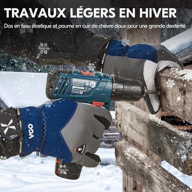 Detalle de Paire de gants de travail d’hiver en cuir Vgo… doublés 3M Thinsulate (GA7711FW) jusqu’à 0 °C