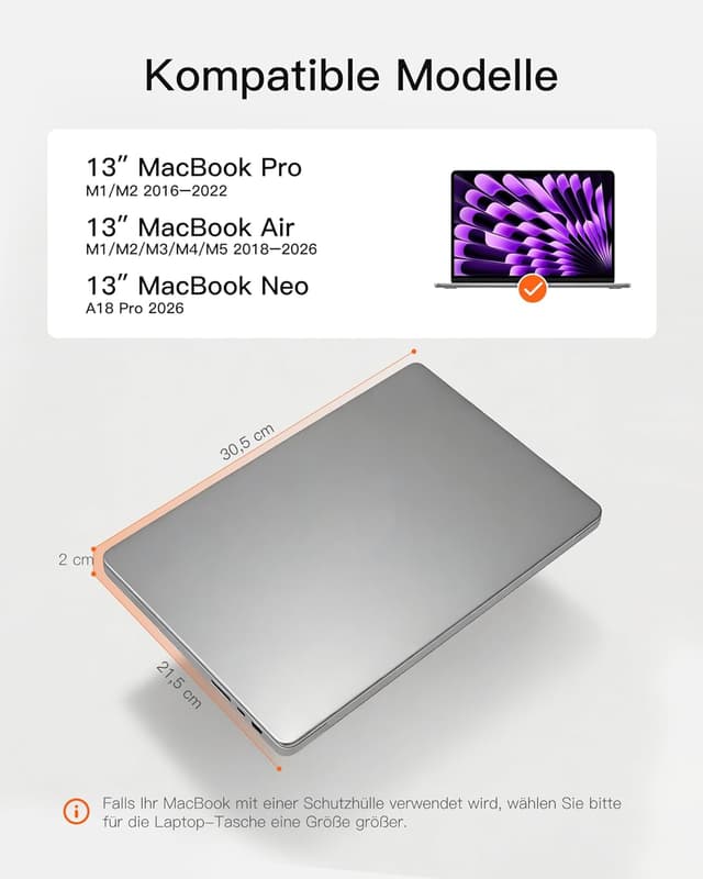 Detalle 2 de Inateck 360° Rundumschutz Laptoptasche für 13-Zoll MacBook Air/Pro & iPad Pro/Air (Passend bis 30,5 × 21,5 cm)