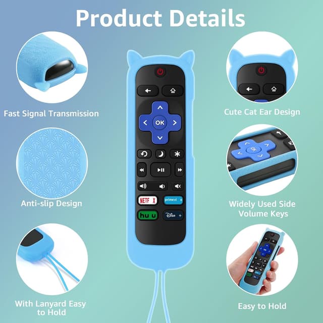 Detalle de (2+2 Packs) Roku TV Replacement Remote with Glow-in-the-Dark Silicone Covers