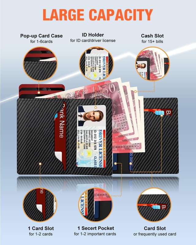 Detalle de Mens Wallets Credit Card Holder with Magnetic Closure, Coin Pocket & RFID Protection (Black & Orange)