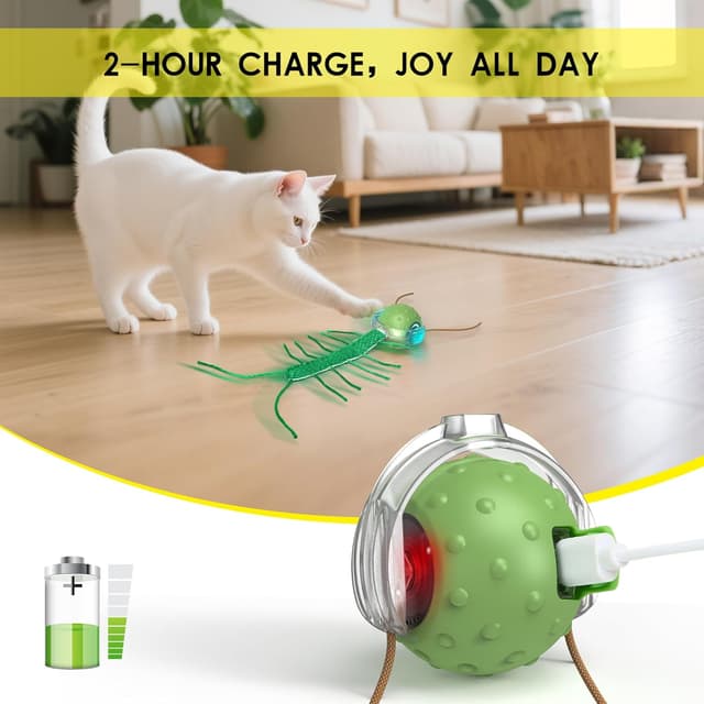 Detalle de PUHOHUN balle de jeu automatique interactive pour chat d’intérieur (3 vitesses, silencieux, USB-C) – Vert