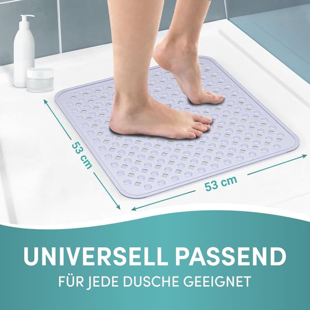 Detalle 2 de Engelbach Duschmatte rutschfest 53x53 cm inkl. 2 Haken – antibakteriell, BPA-frei, waschmaschinengeeignet
