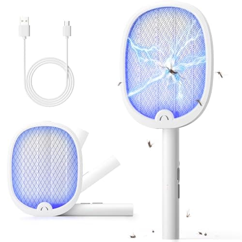 Detalle de YISSVIC raqueta eléctrica matamosquitos plegable 2 en 1 con luz UV 365 nm (4000 V) y batería USB-C 1800 mAh