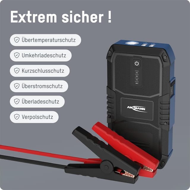 Detalle de ANSMANN Starthilfe-Powerbank 1500A für 12V-Fahrzeugbatterien (Auto, Motorrad & Boot) inkl. Taschenlampe