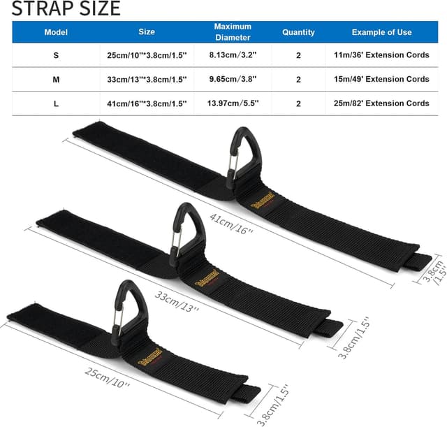Detalle 2 de Trilancer Hook-and-Loop Storage Straps with Triangular Buckle (6-pack, 2*S/2*M/2*L) for Wall Hanging