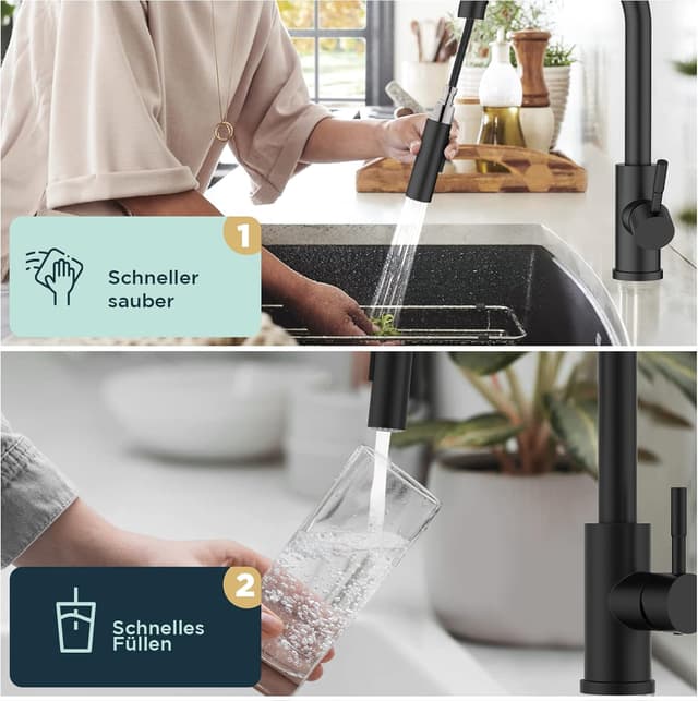 Thumbnail 3 de FORIOUS Wasserhahn Küche Schwarz Hoher Bogen 26"