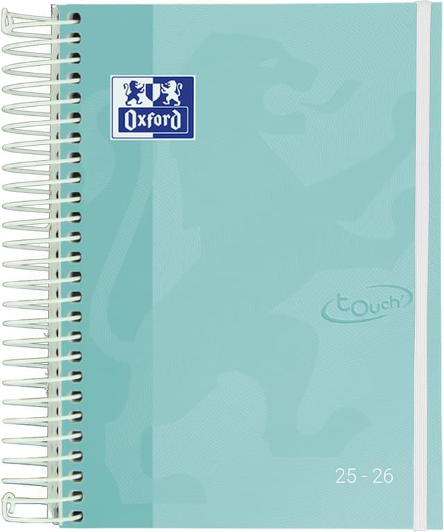 Detalle de Oxford Touch Agenda 2025/2026 – agenda scolaire 1 jour par page, couverture extra rigide, 12 x 18 cm, espagnol (vert glace menthe)