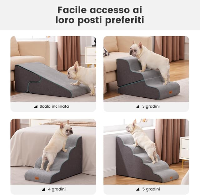 Detalle de Gardner Pet Scala per Cani Piccoli 58 cm, 5 Gradini, con Rampina in Schiuma e Rivestimento Antiscivolo e Impermeabile