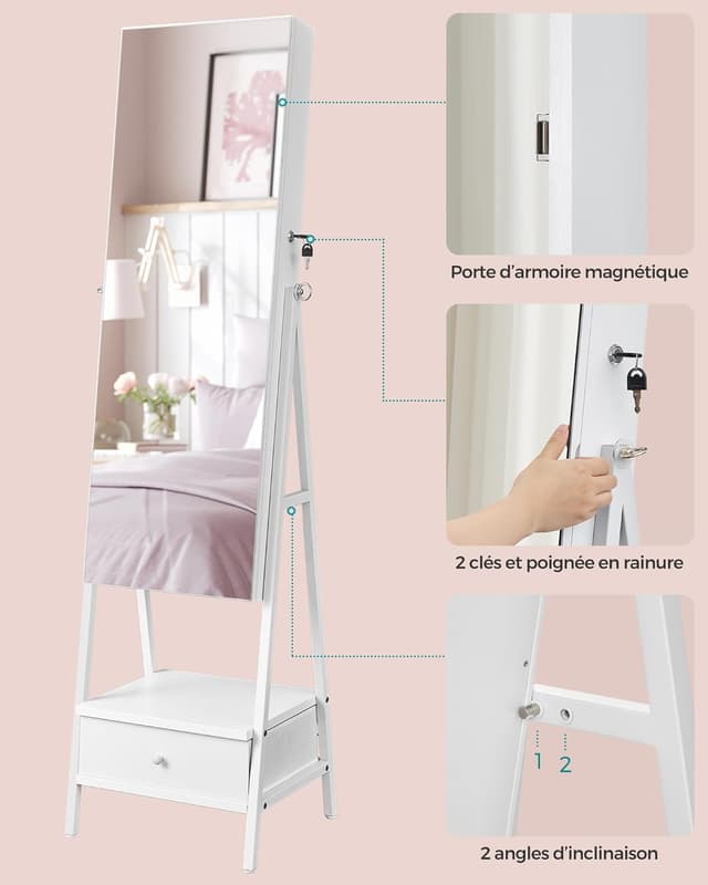 Thumbnail 6 de SONGMICS Armoire à Bijoux Miroir LED sur Pied