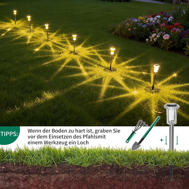 Detalle de Sylvwin luci solari da giardino a LED (confezione da 10) bianco caldo, IP44