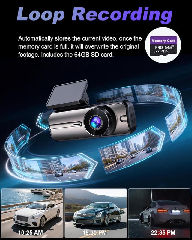 Detalle de Dash Cam Front and Rear 4K+1080P with 5GHz WiFi, Dual Cameras and 64GB Card (App Control)