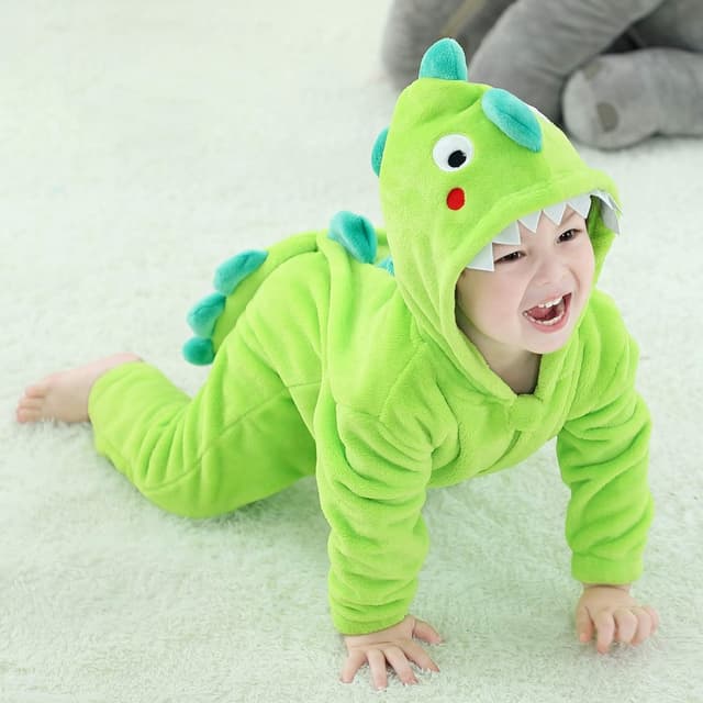 Detalle de Déguisement dinosaure enfant LOLANTA en flanelle à capuche, combinaison à fermeture éclair