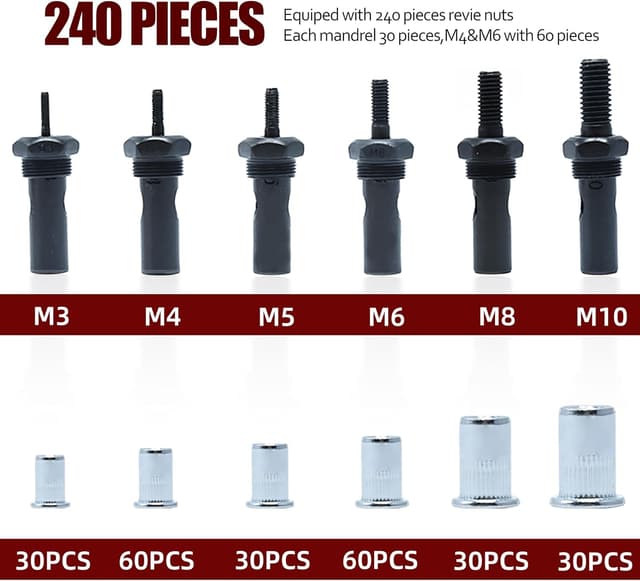 Thumbnail 6 de CCLIFE Rivettatrice professionale manuale con doppia impugnatura ergonomica e 240 dadi per rivetti (M3–M10)