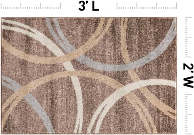 Detalle de Rugshop Modern Wavy Circles Design Accent Rug (Non-Shedding) — Brown, 2' x 3