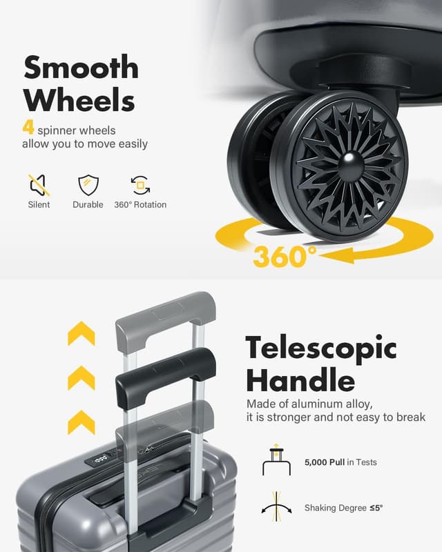 Detalle 2 de Lekesky Cabin Suitcase 55x35x22.5cm with TSA lock (grey) – airline carry-on case