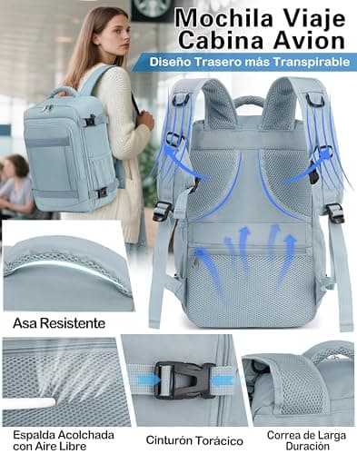 Detalle de KLOSTAIN Mochila de cabina para avión 45x36x20 cm y 30L (para portátil de 14")