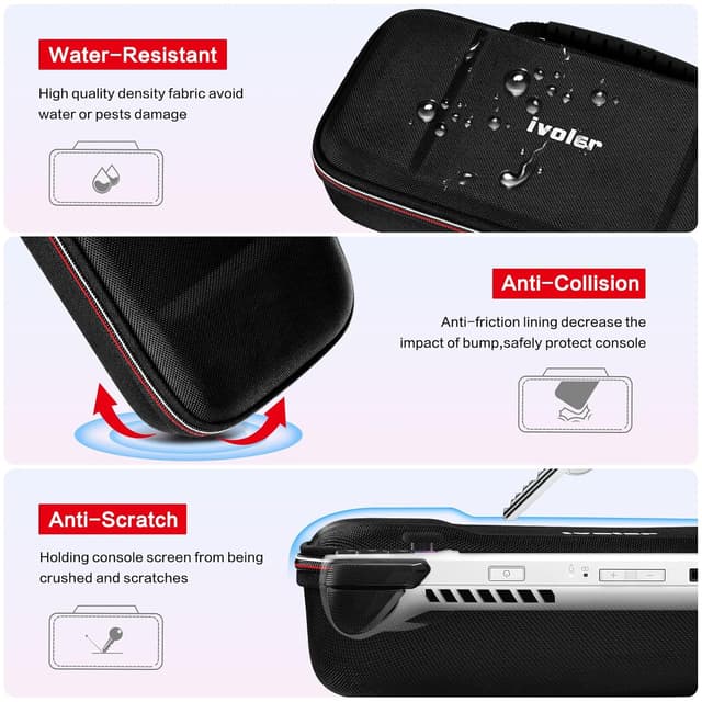 Detalle de ivoler Tasche für ASUS ROG Ally X / ROG Ally / Nintendo Switch 2 – harte Schale, 7 Gamekarten, Hartschalen-Tragetasche (schwarz)