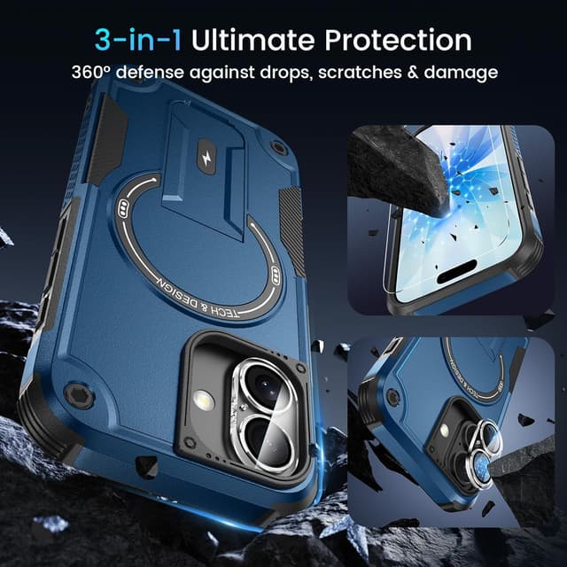 Detalle 2 de 3-in-1 iPhone 17 MagSafe Case (Blue) with Invisible Kickstand, HD Screen Protector & Camera Lens Protection
