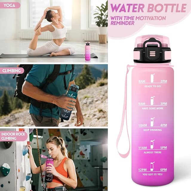 Detalle 2 de Botella Agua 1000 ml con paja y marcador de tiempo 🚰