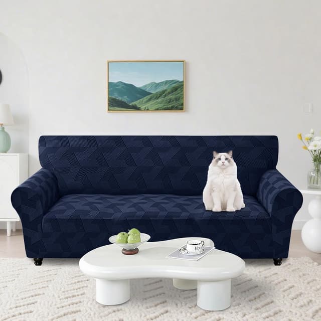 Detalle 2 de CYCMACO Copridivano elasticizzato universale 2 posti con braccioli, blu scuro