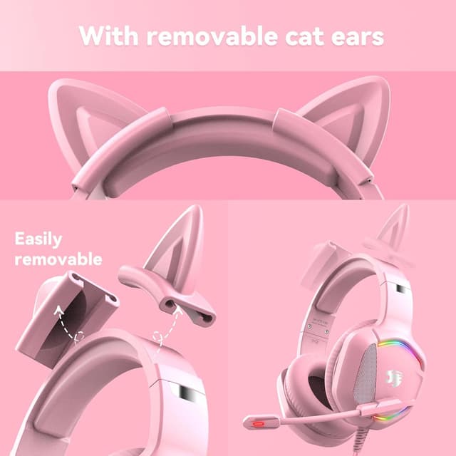 Detalle 2 de IMYB Gaming Headset with Microphone (Pink) — PC, PS4/PS5, Xbox One, Switch wired over-ear