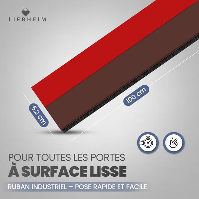 Detalle 2 de Bas de porte isolant LIEBHEIM (boudin + joint) marron – 1 pièce, pour limiter froid, courants d’air et nuisibles