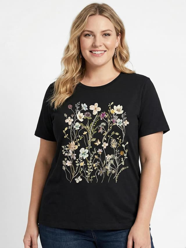 Detalle de Cuptacc Damen T-Shirt Sommer Basic mit Rundhals, kurzarm – einfarbig & bequem