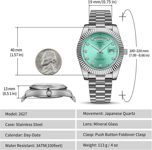 Detalle de NIBOSI Herrenarmbanduhr mit analogem Quarzwerk, Edelstahlband, Tag- und Datumsanzeige (3 ATM)