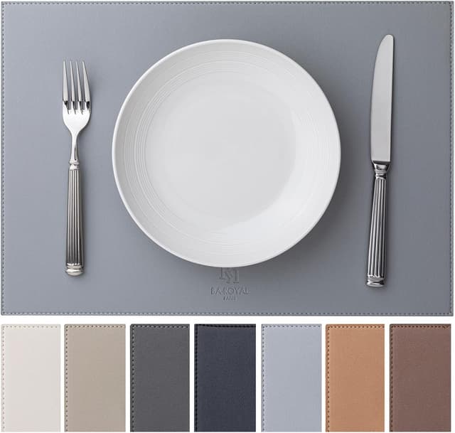 Thumbnail 6 de Baroyal Faux Leather Placemats Set of 8 (Vinyl, Washable/Wipeable) Heat Resistant, Waterproof Non-Slip, Cream White