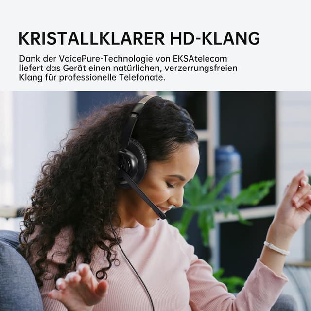 Detalle de EKSA H8 PC Headset mit Mikrofon – Stereo-USB-Headset für Laptop, Büro & Callcenter
