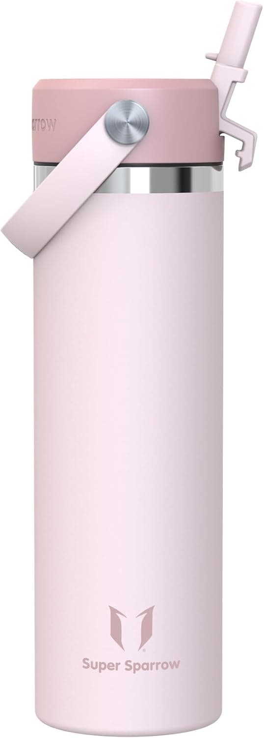Detalle de Super Sparrow Edelstahl-Trinkflasche 750 ml mit weiter Öffnung und SwivelSip – Thermosflasche mit Strohhalm