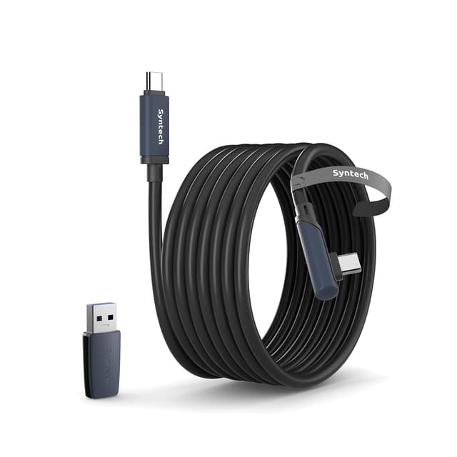 Detalle de Syntech Link-Kabel (5 m / 16 ft) mit USB-3.0-Adapter für Meta/Oculus Quest 3S, Quest 3, Quest 2, Quest Pro, Pico 4/Ultra & PC/SteamVR – USB‑C, 5 Gbit/s, Schwarz