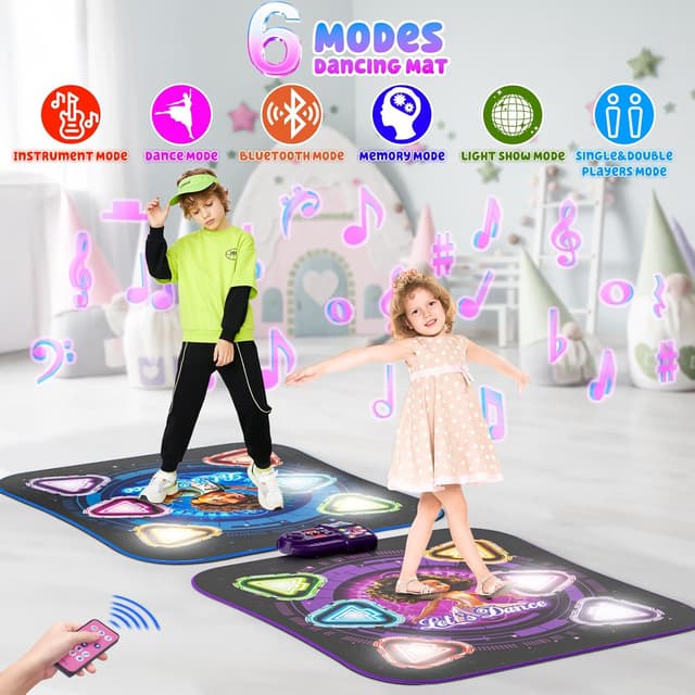 Detalle de Surelect Dance Mat (2025) Light-Up 2-Player Opposing Dance Pad with Single & Double Modes, 12-Button Kids Music Toy