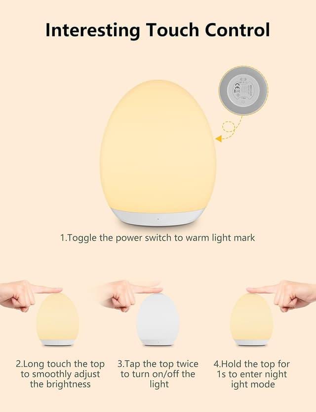 Detalle 2 de MediAcous Night Lights 2000mAh Rechargeable Baby Night Light with 7 Colours, Dimming & 1 Hour Timer